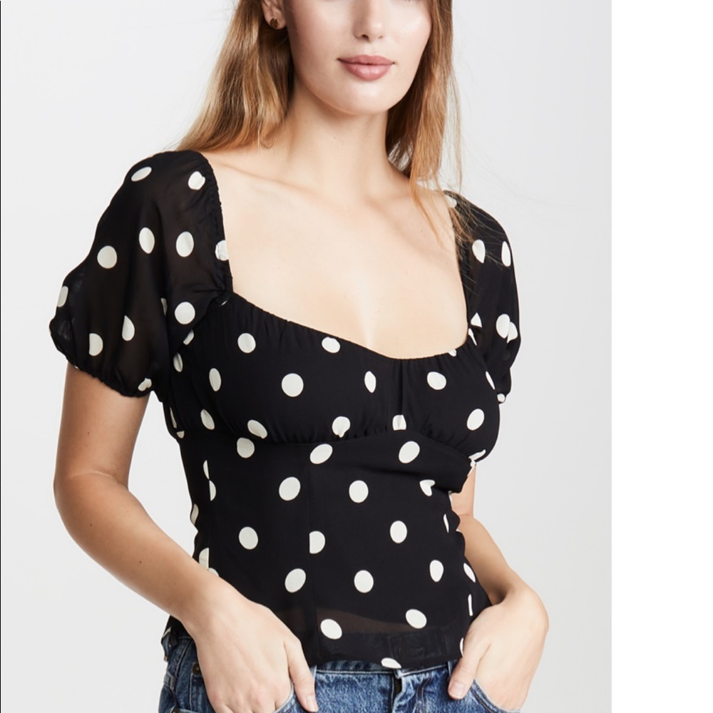 Reformation Berry Top Black/white polka dot sz 10